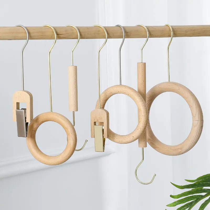 Creative Wooden Hook S-shaped Clothing Store Hanger Hanging Circle Scarf Plate Pants Coat Racks Wardrobe Storage Hats Tie Clip