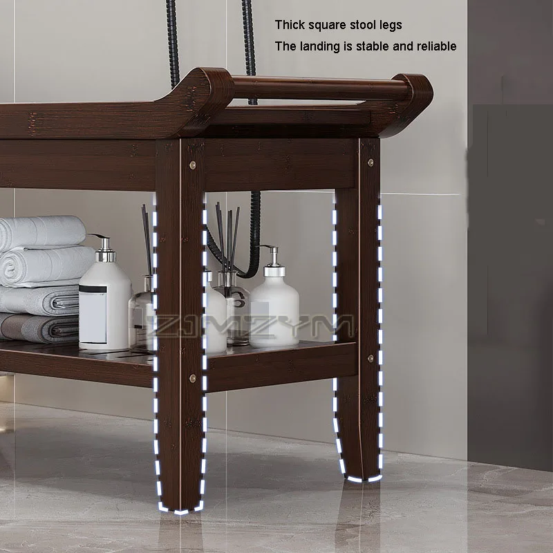 Waterproof Mold-proof Shower Bench Anti-Slip Sturdy Adults SPA Relaxing Bath Stool Multi-functional Shoe Changing Stool Cabinet