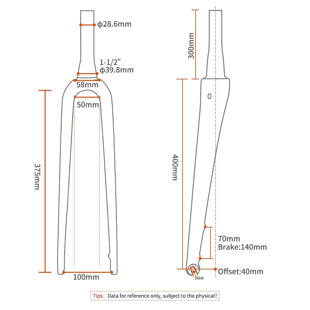 TOSEEK Gravel Fork 700C X 45C Carbon Fiber Bicycle Road Front Fork Bike Parts Internal Cable Quick Release 9*100mm