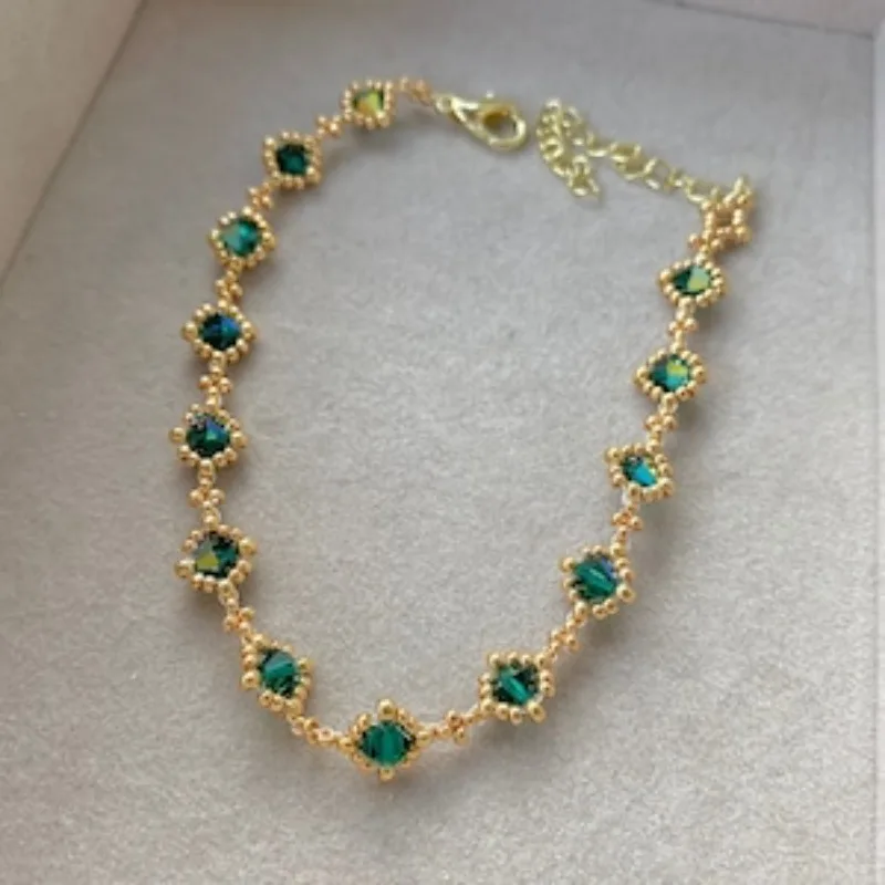 18k gold-plated jade beaded bracelet, gift for her,