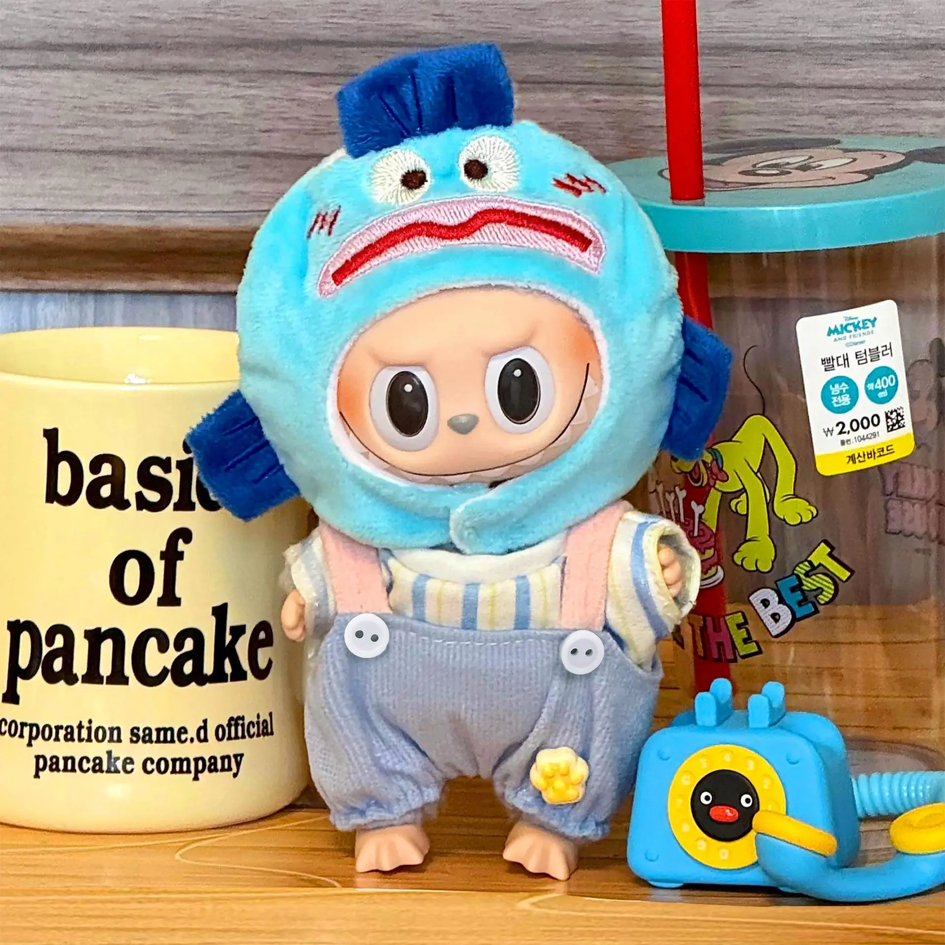 

Only Suitable for The New Creative Blue Headband and Overalls 17cm Cute Doll Clothes Doll Pendant Clothes Decoration