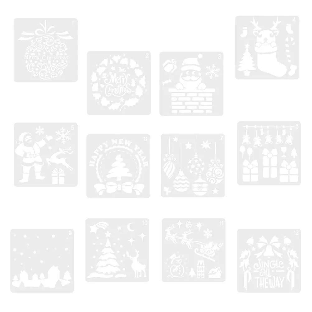 Christmas Painting Stencils 12Pcs Reusable Plastic Templates for Adults DIY Art Crafts Holiday Home Decor