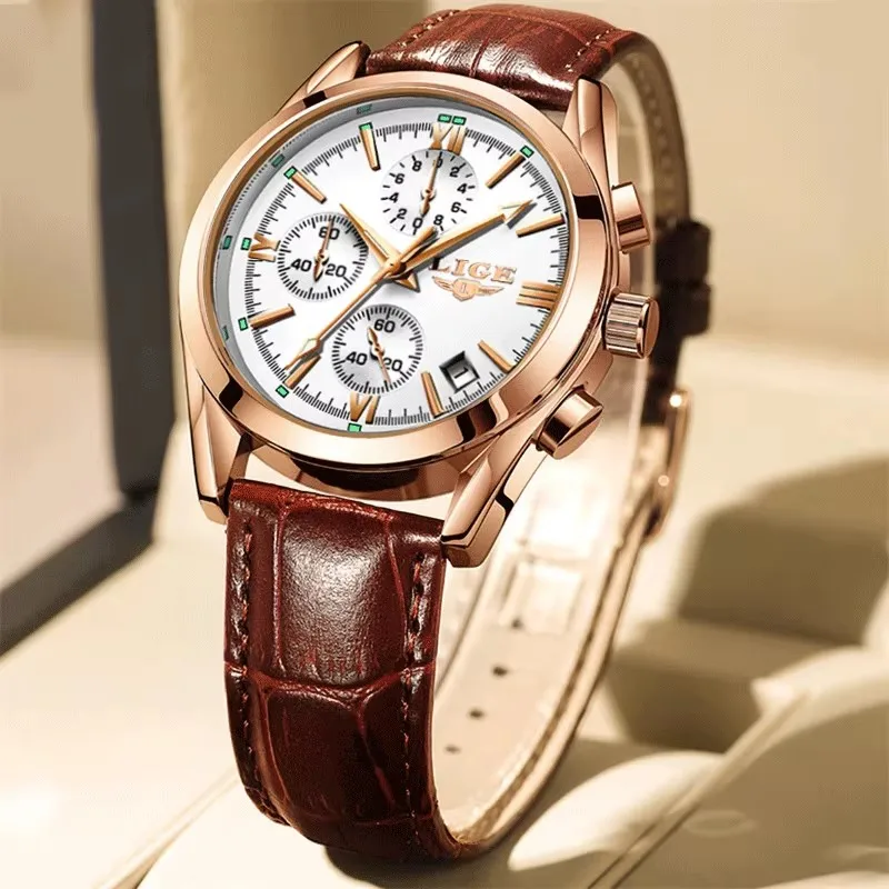 Lige relógios masculinos marca superior de luxo à prova dwaterproof água luminosa esportes homem relógio pulso quartzo militar couro genuíno dropshipping + caixa