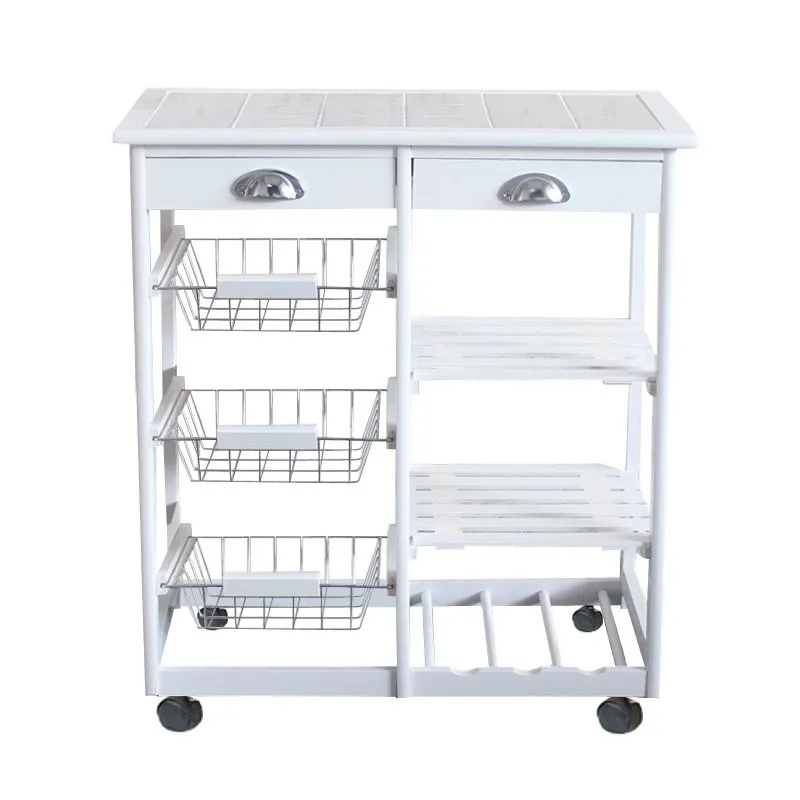 

Rolling Wood Kitchen Island Storage Trolley Utility Cart Rack w/ Storage Drawers