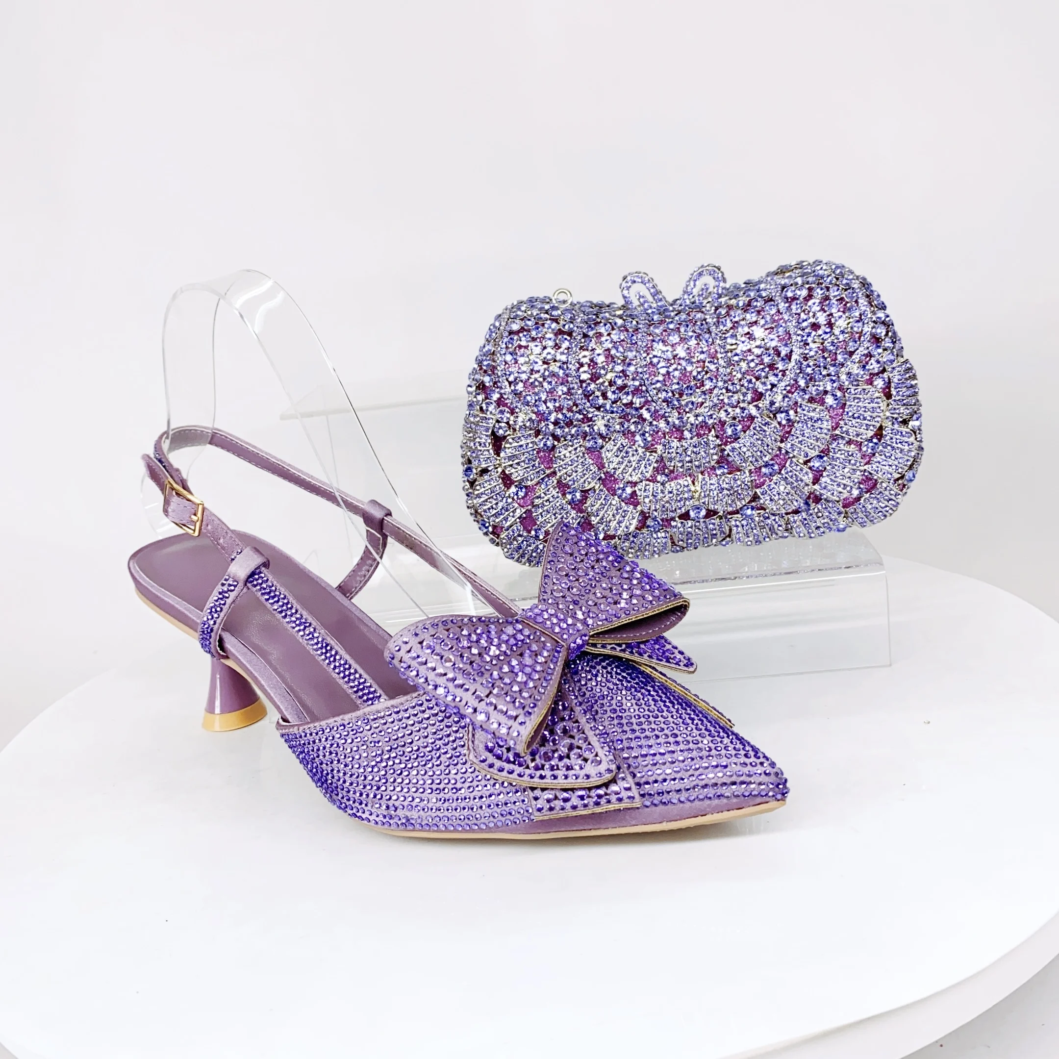 

LNATISNOVA Rhinestones High Heels sandals and Bag Gems Dress Shoes Wedding Bag Purse stiletto Sandal Lady Bride high-heeled Pump