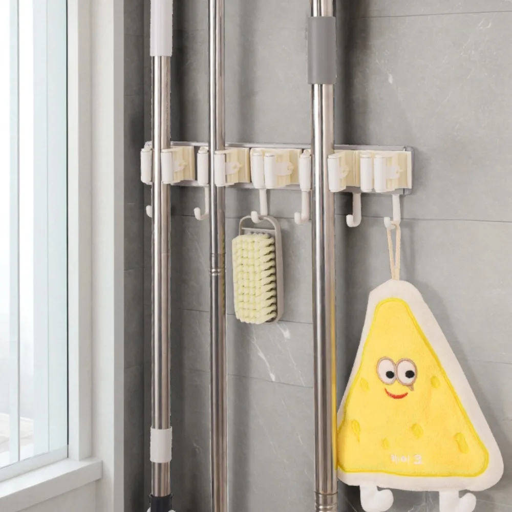 

No Punching Hook Plastic Wall Mounted Mop Clip Clip Design Space Saver Broom Hook Convenient Multi-Purpose Mop Holder Kitchen