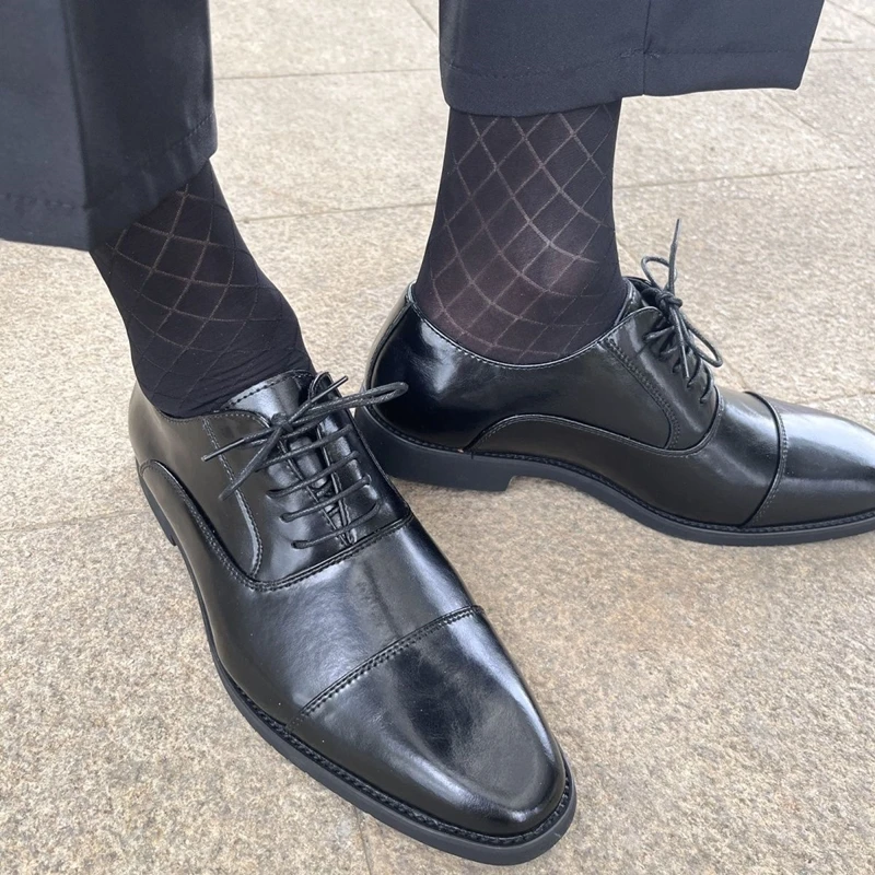 

Мужские прозрачные длинные носки: сексуальные, мягкие, дышащие, ультратонкие, деловые, нейлоновые, в ромбик, для официальных мероприятий