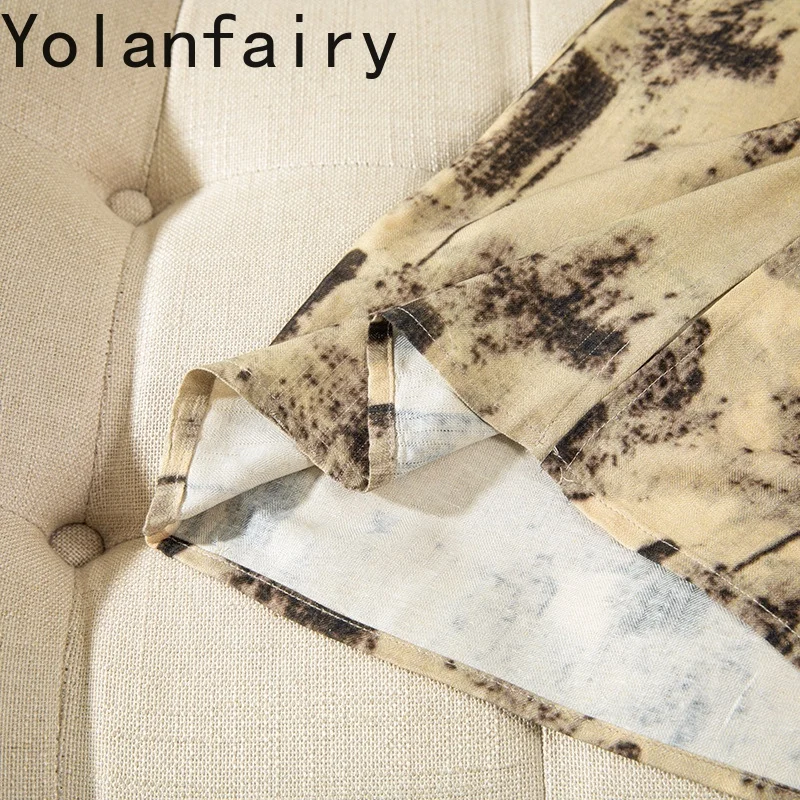 YOLANFAIRY 70% Mulberry Silk 30% Cotton Dress Woman Summer Elegant Printed Sleeveless Ladies Dresses Slit Pocket Casual Dress