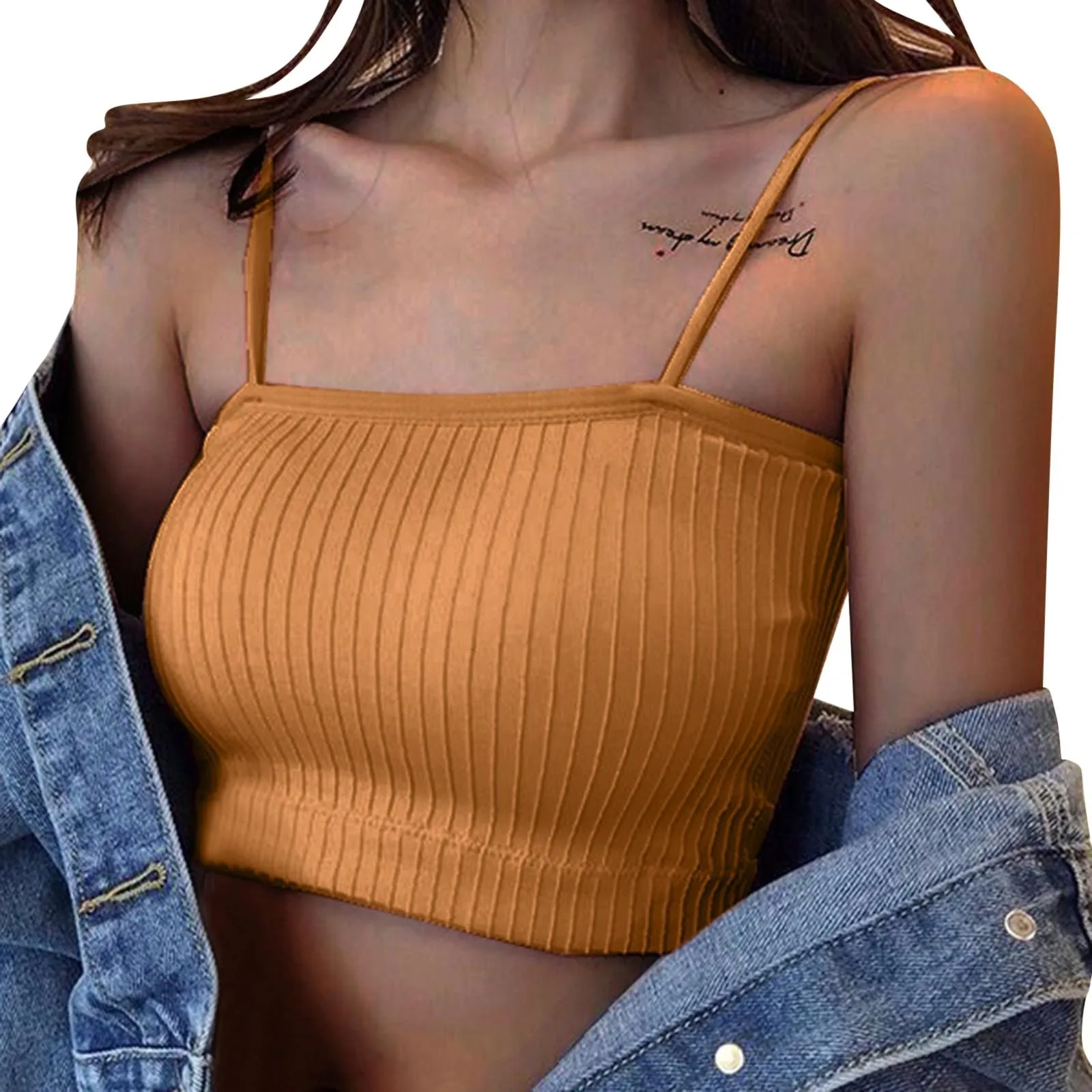 Women Summer Camis Tanks Tops Female Sleeveless Vest Striped Bra Padded Tank Tops Spaghetti Strap Bralette Crop Top Tube Bras