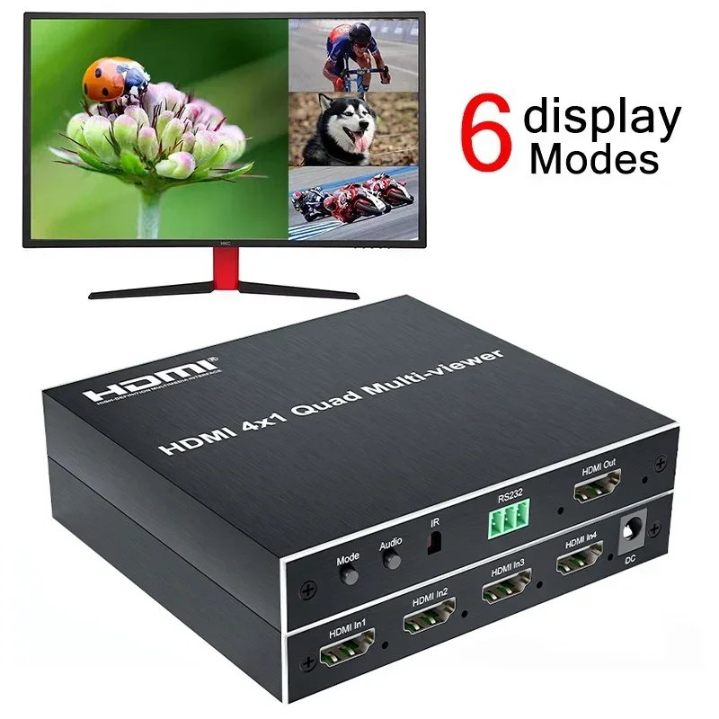 1080p HDMI 4x1 Quad Multi Viewer 4 in 1 Out HDMI Multi-viewer Screen Seamless Switch 6 Display Modes Channel Video Multiplexer