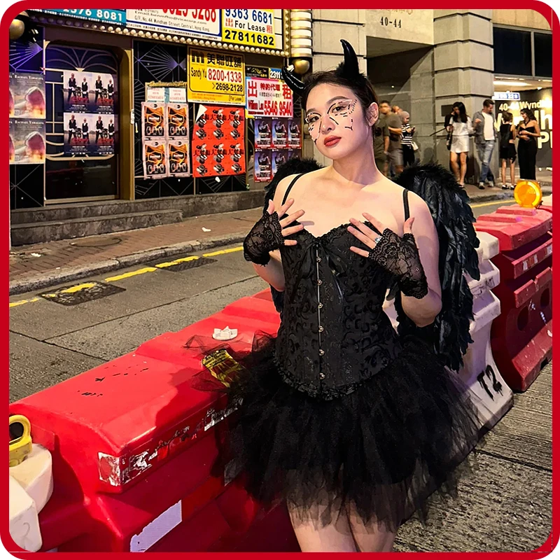 أزياء تنكرية بجعة سوداء للنساء ، ملابس الأميرة آلهة الداخلية ، أزياء هالوين مثيرة ، مشد عتيق ، حفلة موسيقية أداء وحفلة رقص
