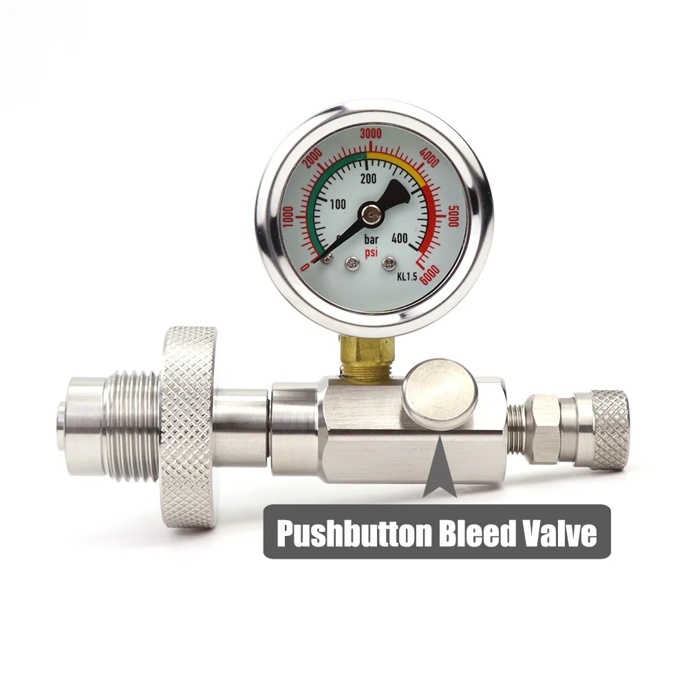 Adattatore di ricarica per immersione Stazione di riempimento DIN300 Connettore 5/8BSP con manometro e valvola di spurgo a spinta nominale 300Bar