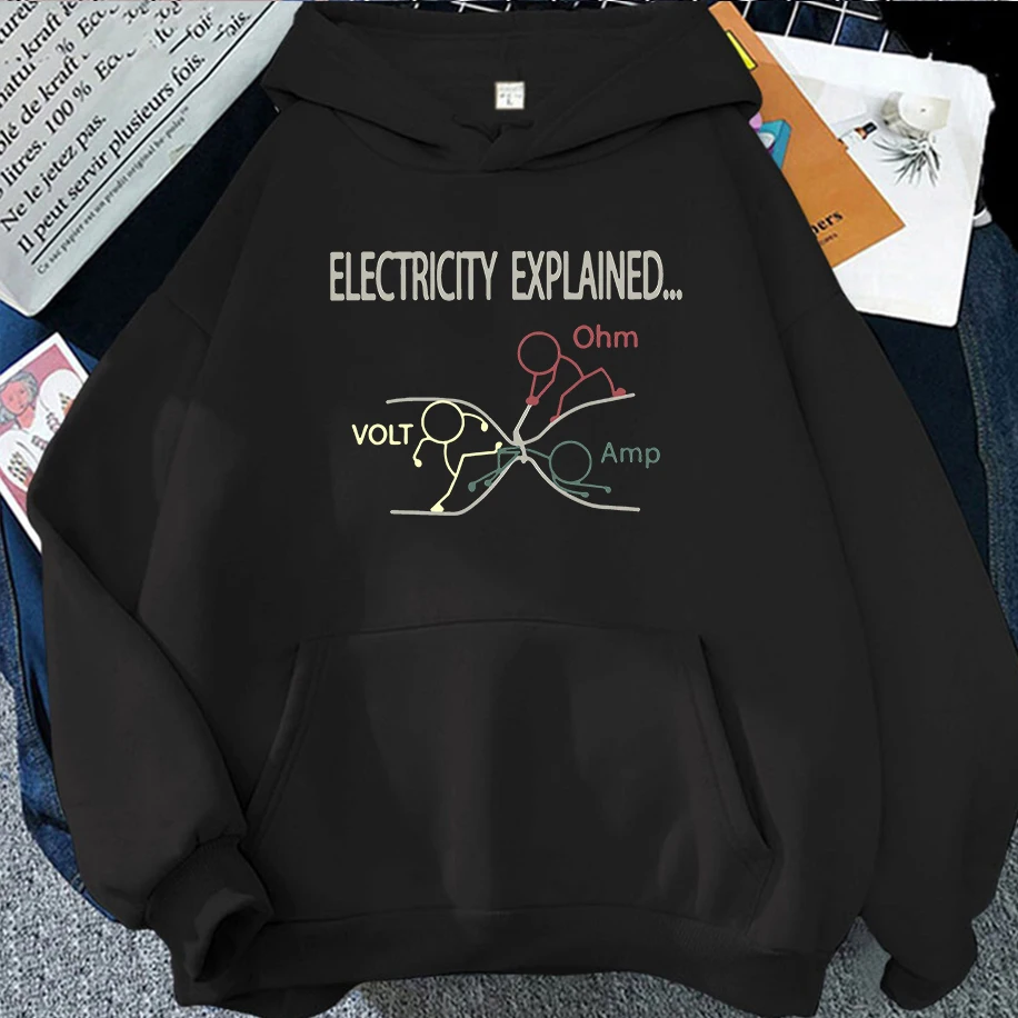 

Electrician Ohm Amp Volt Printed Men Woman Hoodies Humorous Electricity Explained Couple's Clothing Winter Casual Breathable Top
