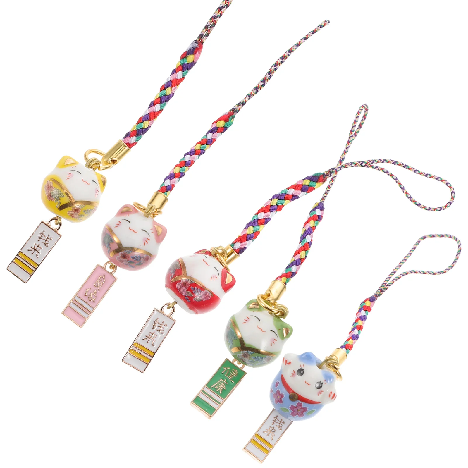 

5 Pcs Ceramic Lucky Cat Locket Bell Phone Lanyard Smartphone Pendant Cell Auspicious Ceramics Student Copper Charm Strap