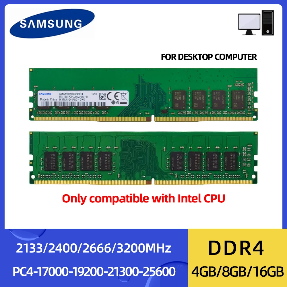 SAMSUNG Memoria Ram DDR4 4GB 8GB 2133MHz 2400MHz 2666MHz 16GB 3200MHz DIMM PC-21300 PC-25600 288Pin untuk Intel CPU Memori Desktop