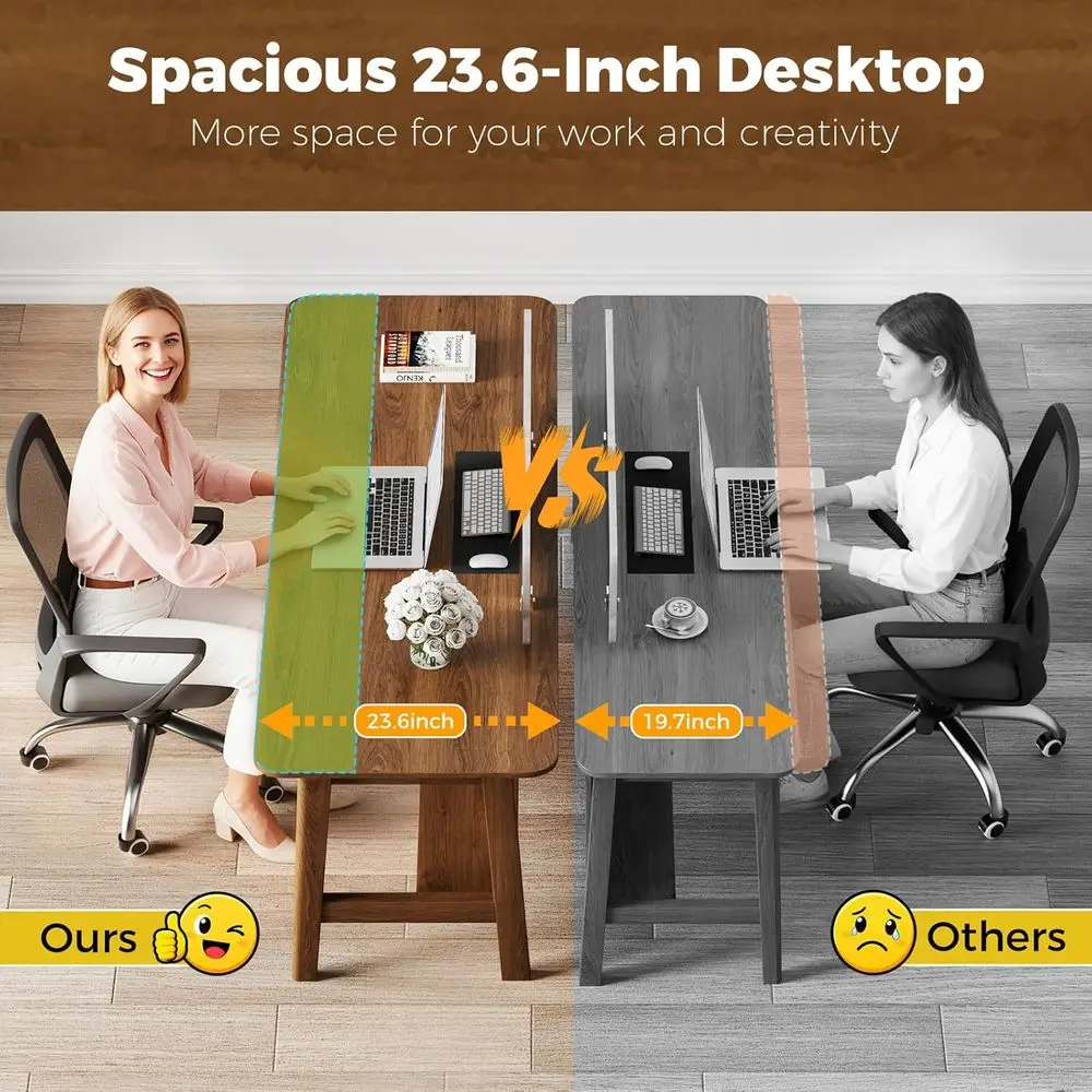 Walnut 2-Person Solid Wood Desk for Home Office, Century Modern Computer Workstation, Study Table