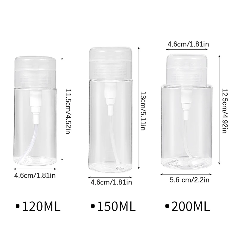 Botellas recargables con prensa de 120/150/200ml, limpiador portátil para quitar esmalte de uñas, botella de maquillaje, dispensador con pulsador, herramienta de manicura