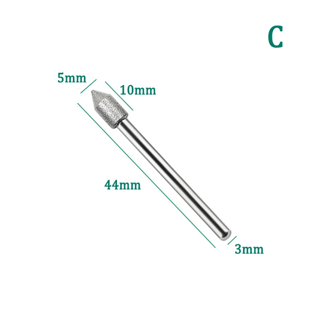 Mini broca para vidro metálico e gravura de Jade Shank Diamond Grinding Head, Grinding Needle Bit Burr, Ferramenta de perfuração, 3mm, 1Pc