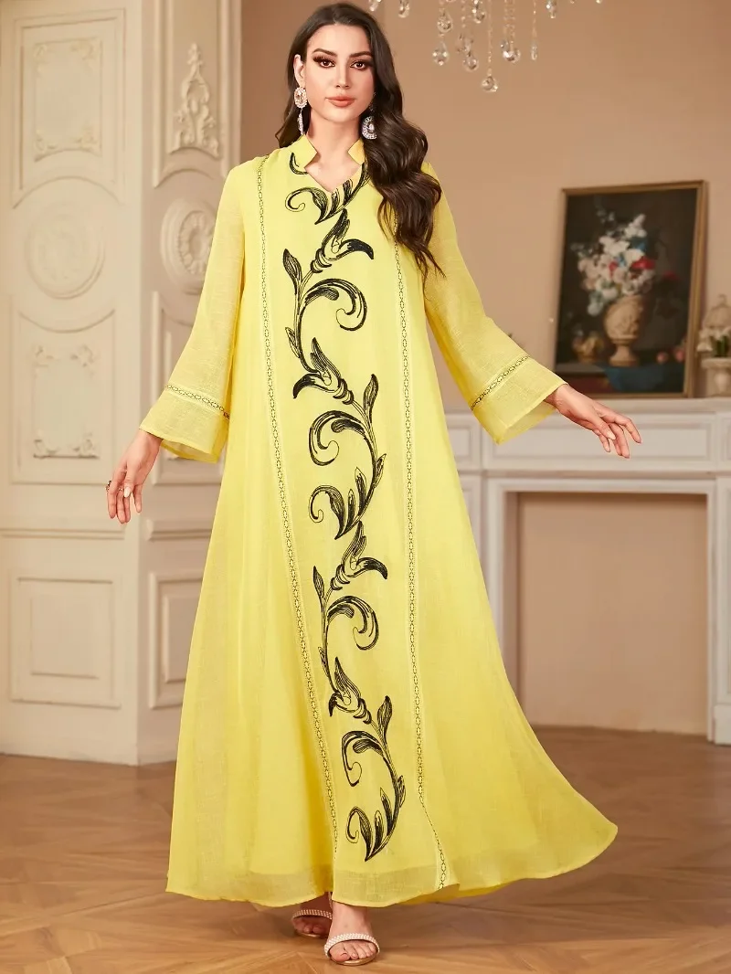 

Femme Musulmane Vestidos Embroidery Jalabiya Eid Djellaba Abaya Dubai Kaftan Women Muslim Maxi Dress Turkey Robe Morocco Caftan