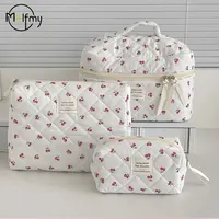 Bolsa de maquillaje de cereza, bolsas de cosméticos para mujer, bolsa de almacenamiento de viaje para cosméticos bonita portátil a la moda, bolso de mano acolchado de algodón con cremallera