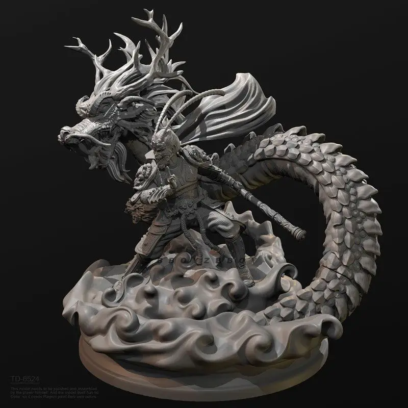 38mm 50mm 75mm Magical Loong and Sun Wukong 3D Printed White Models Miniatures DIY Coloring Self-assembly Models Gifts - Image 2