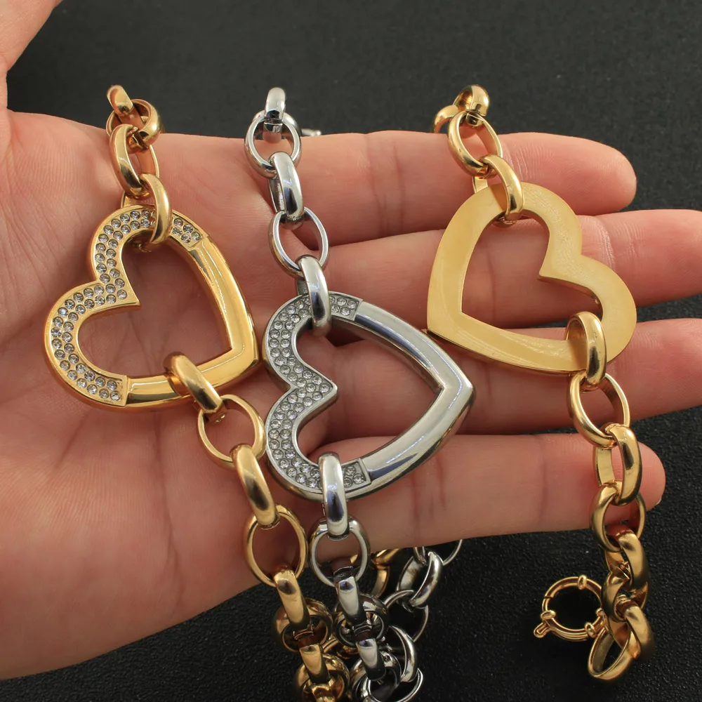 موضة مجوهرات من صلب لا يصدأ للمرأة وفتاة طويل حلية سترة قلادة سلاسل قلب كريستال كبير مُثبت بيع بالجملة