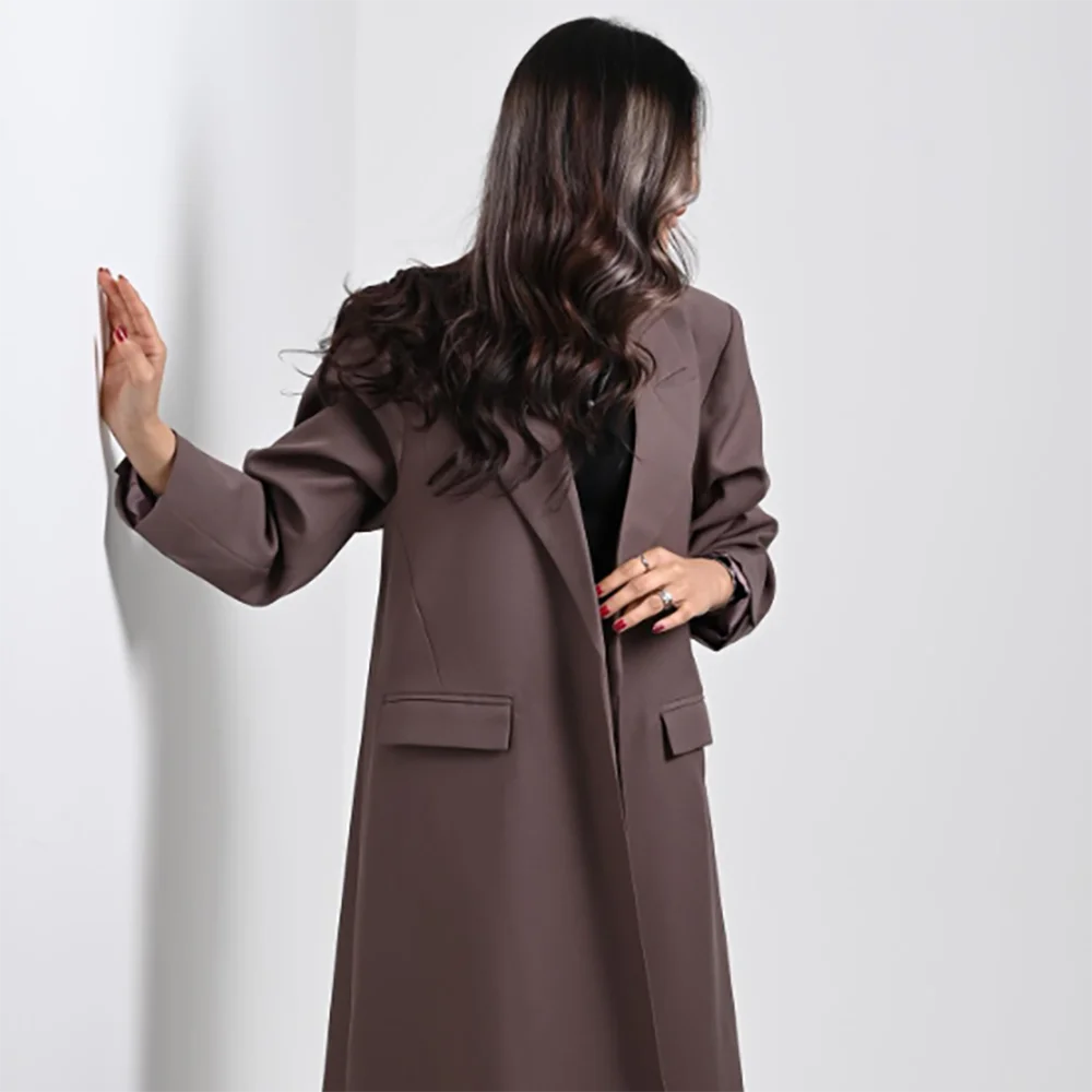 Loose Single Breasted Women Long Blazer Female Daily Coat Formal Ankle Length Dress jaqueta feminina