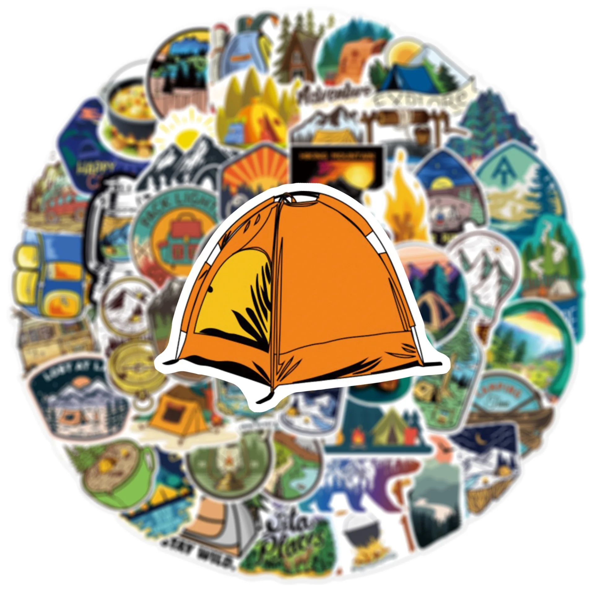 Imagem -02 - Outdoor Camping Waterproof Graffiti Etiqueta Estética Decorativa Bagagem Laptop Telefone Guitarra Scrapbook Crianças Adesivos 10 Pcs 30 Pcs 50 Pcs