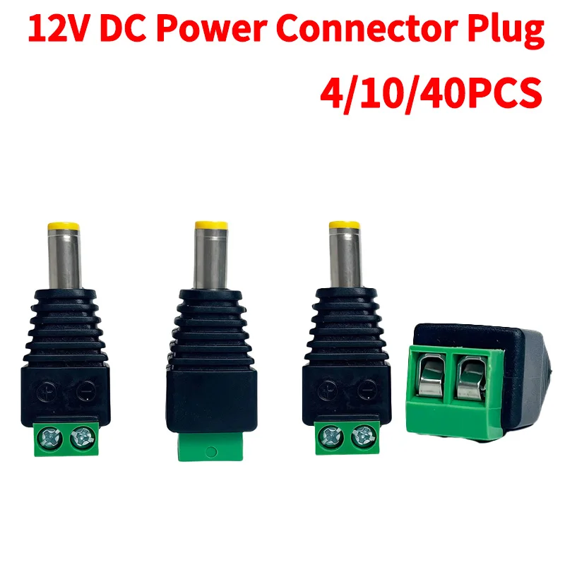 

4/10/40PCS DC 12V Power Plug Connector – Terminal Block Adapter for CCTV Camera, LED Strip, TV, SMD Wire Quick Connection