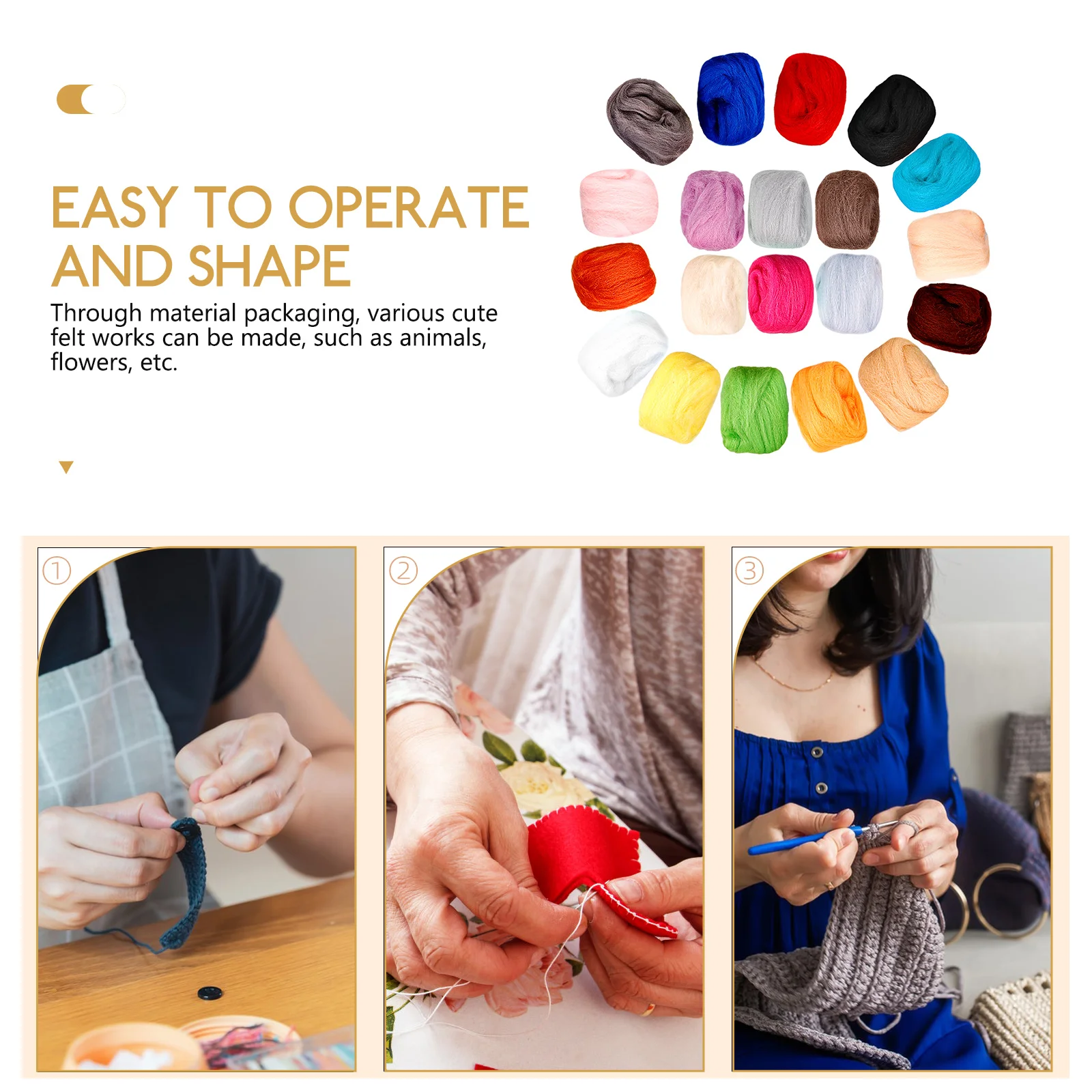 

Wool Felt Kit Roving 5g Single Color 20 Colors Set DIY Ornament Material Crafts Needle Felting Supplies Lightweight Portable