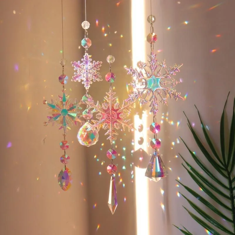 Snowflake Sun Catcher Crystal Prisms Window Hangings Rainbow Maker Stain Glass Home Decorations Car Pendants For Girls Gifts