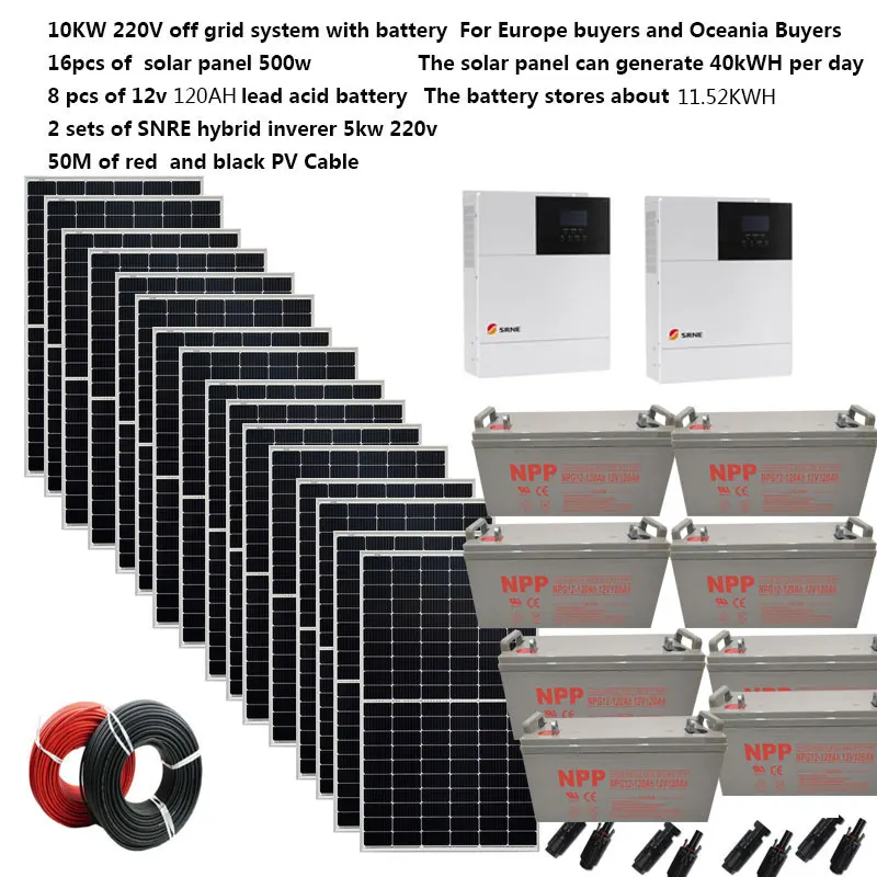 Panel słoneczny kompletny zestaw 220v dom 10000W 10KW 110V moduł słoneczny 500W System wyłączony z sieci MPPT up hybrydowy falownik dom na farmie