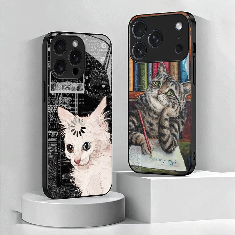 Funny Cats Fashion Style Tempered Glass Phone Case for Samsung Galaxy A17 A16 A15 A14 A13 A57 A56 A55 A54 A53 A37 A36 A35 A34 A3