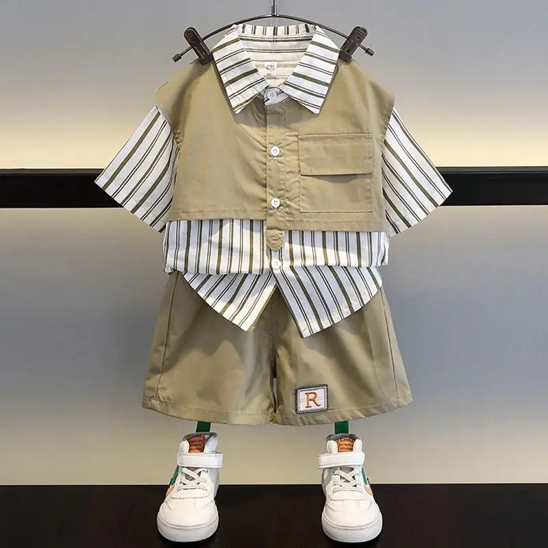 Tooling Outdoor Clothes for Children Kids Sweatshirt Children's Clothing 7 To 12 Years Korean 2025 Boy Summer Set Top New Suit 4