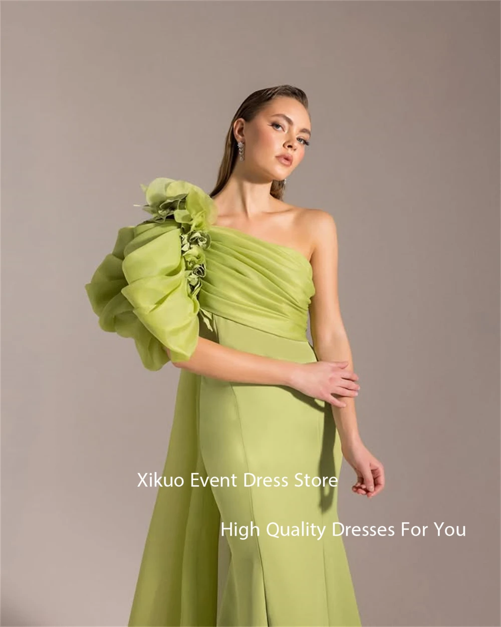 Xikuo Anmutige Satin Abendkleider Meerjungfrau Eine Schulter Robe Cocktail Femmes Bodenlangen 3D Blumen Party Prom Kleid Angepasst