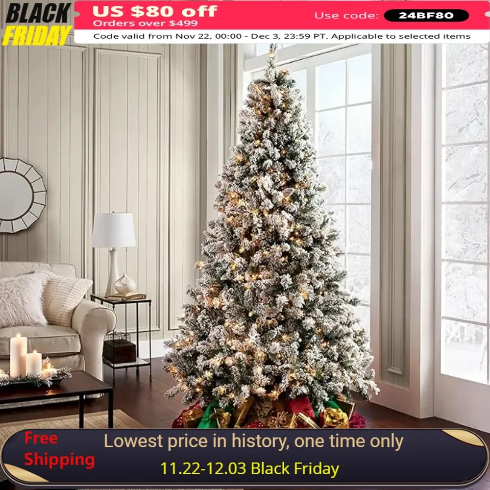 9 Ft Christmas Tree, with Pine Cones and Berries, 600 Color Changing LED Lights, 2100 Branch Tips,10 Color Modes,Christmas Trees