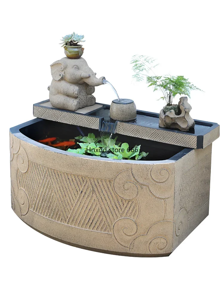 Outdoor floor-to-ceiling running water fish tank New Chinese pool landscape