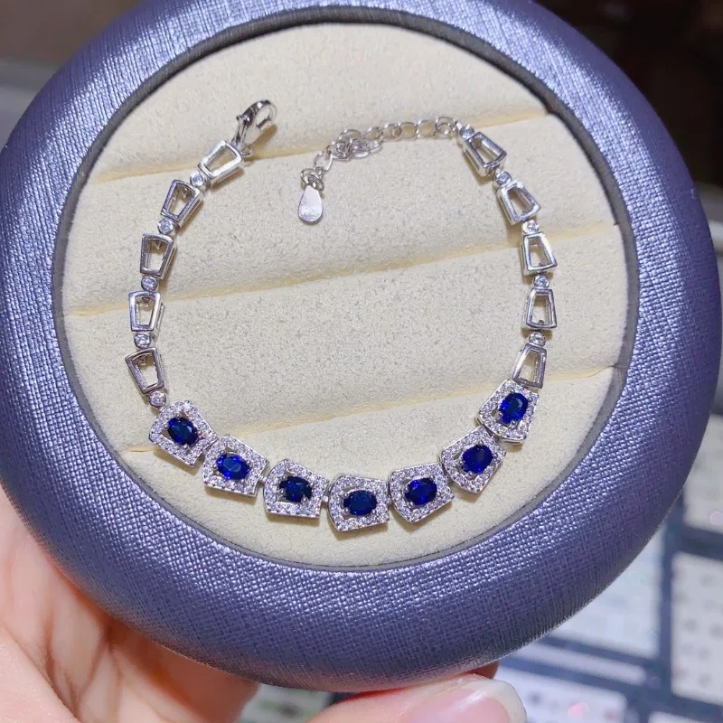 

Natural Sapphire Bracelet 925 Sterling Silver Blue Sapphire Bracelet Women's High Wedding Jewelry 3x4mm