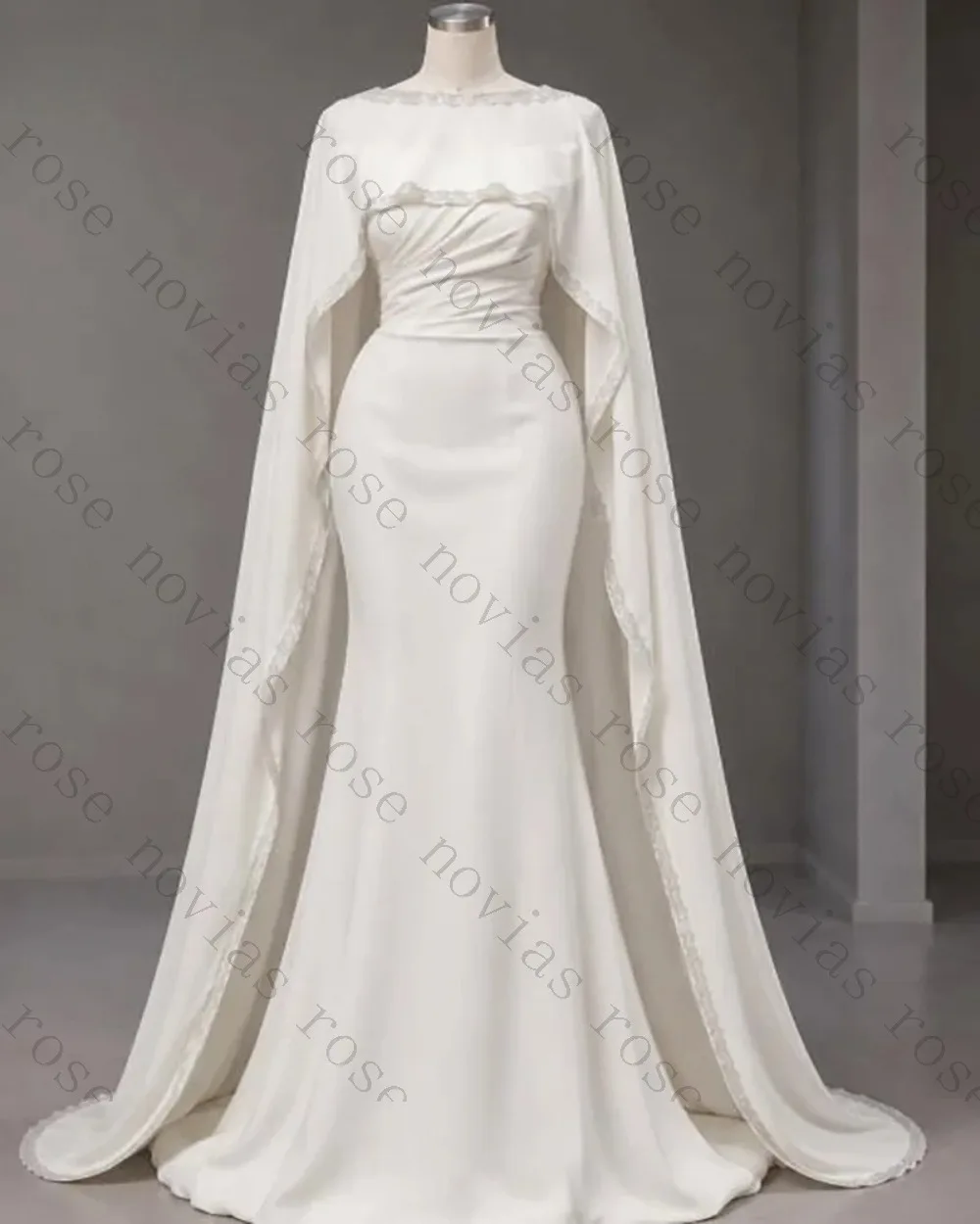 Customized Retro Satin Ruffle Mermaid Wedding Dress 2026 Elegant Detachable Shawl Lace Edge Bridal Dress Exquisite Celebrity