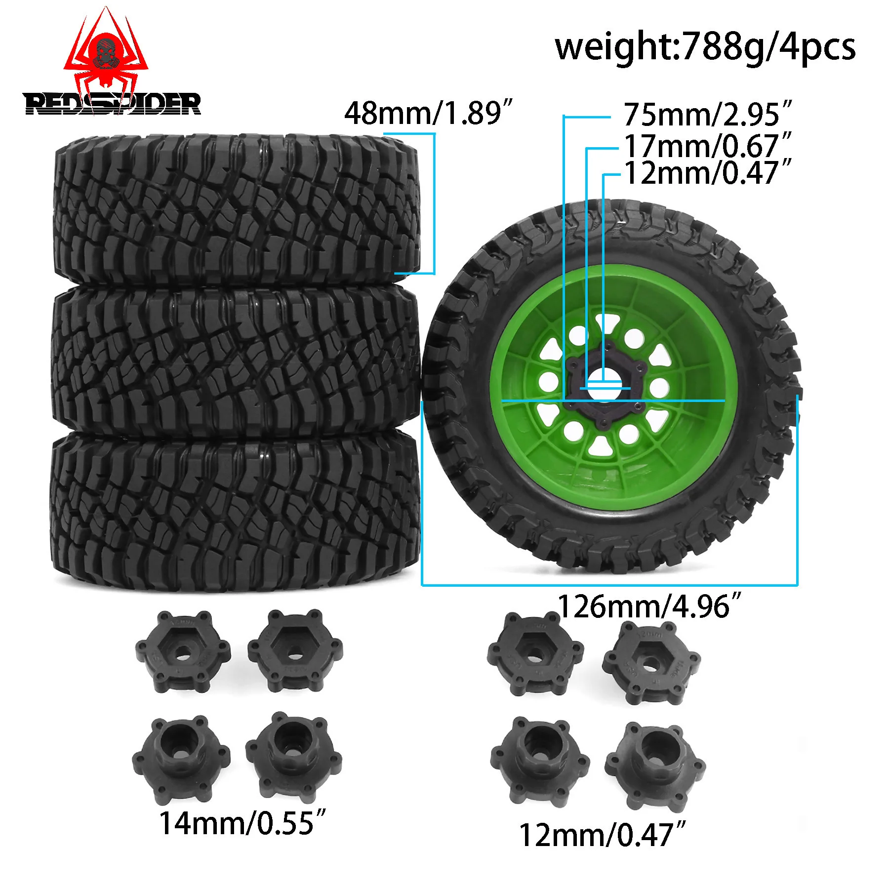 4 pezzi 126mm 12mm/14mm accoppiamento pneumatici per auto RC ruota per 1/7 ARrMA 1/8 Mojave4sTRAXXAS camion corti BAJA ESC8 parte di aggiornamento