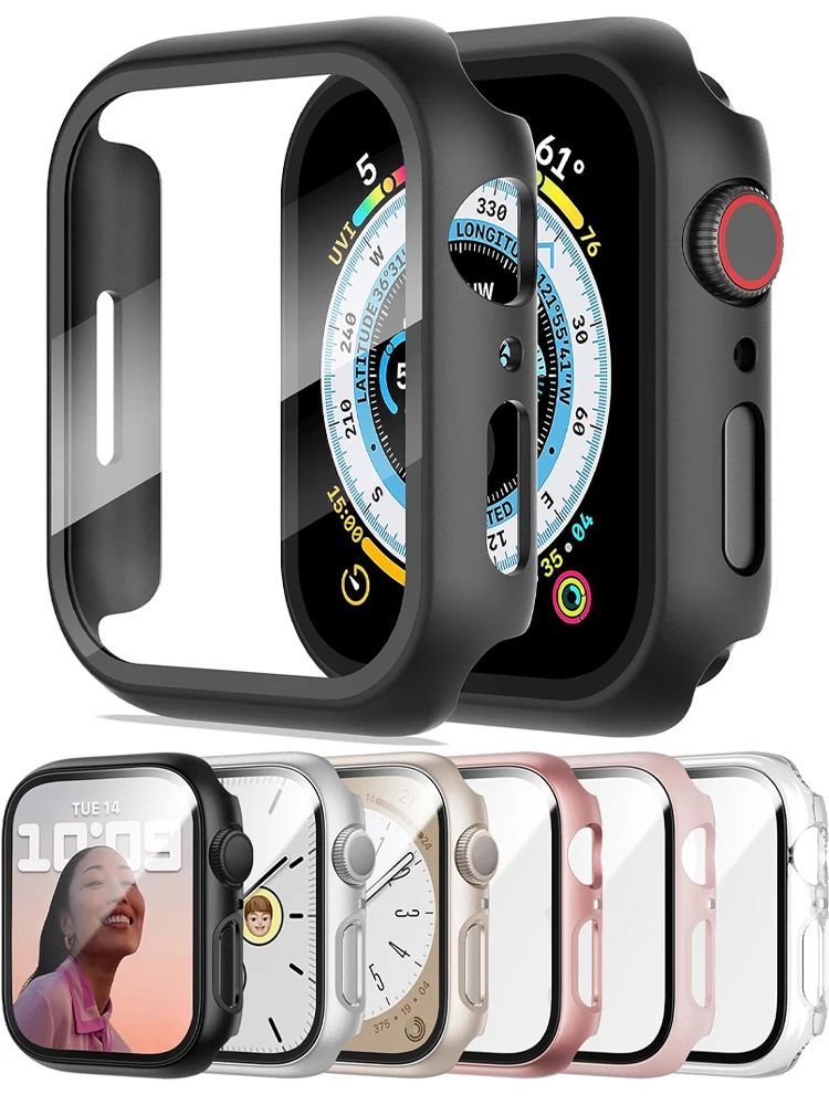 Case For Apple watch Screen Protector 45mm 41mm 44mm 40mm 42mm 38mm Tempered Glass Hard PC Bumper iWatch series 9 8 7 6 5 4 3 SE