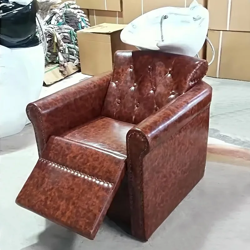 

# Hot Sales Beauty Brown Hair Washing Shampoo Chair With White Bowl For Nail Salon