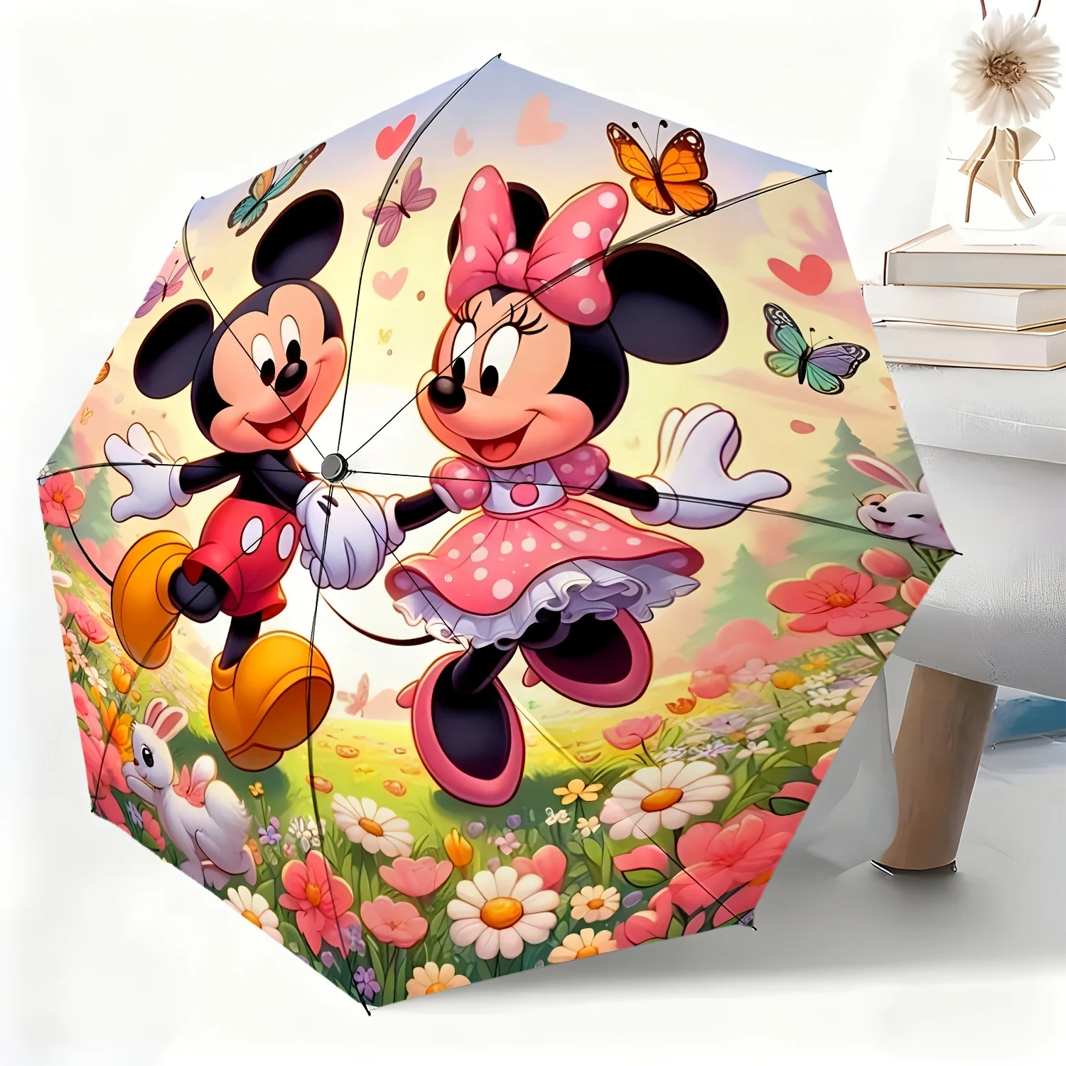 

Автоматический зонт с мультяшным дизайном Дисней Микки и Минни, 1 шт., всепогодный складной зонт для любых случаев, портативный, компактный.