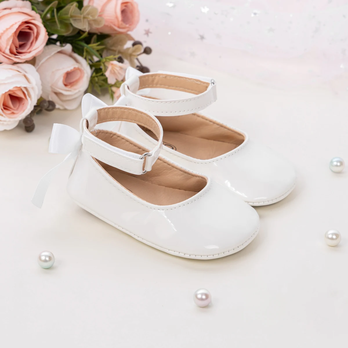 Baby Mädchen Mary Jane Ballerinas aus Lackleder mit Schleife, Prinzessinnen-Kleiderschuhe, rutschfeste weiche Sohle, für Kleinkinder, Prewalker, Party – Detail 5