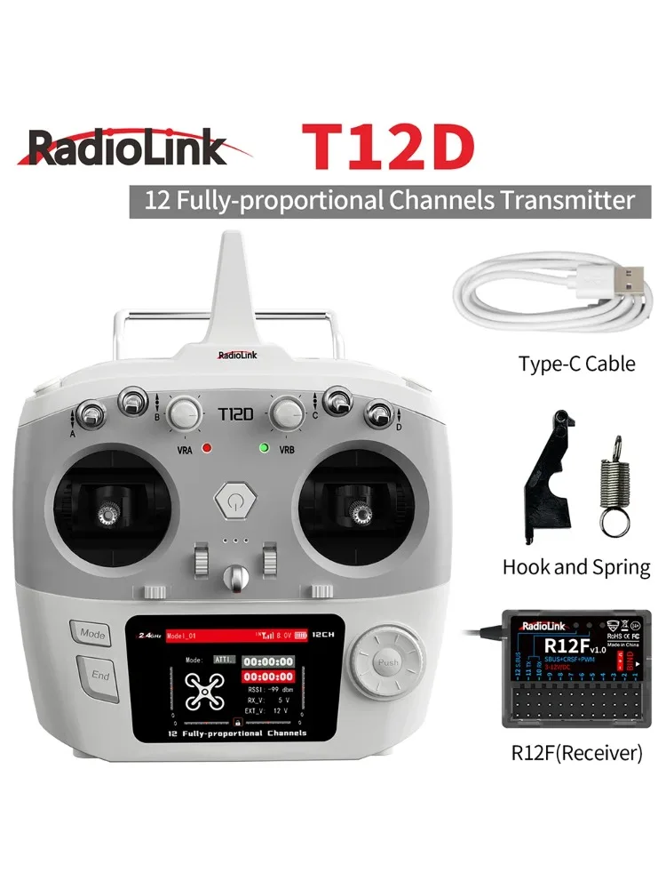 RadioLink T12D 12CH RC-zender 2,4 GHz 2,8 inch 4000 m afstand met R12F-ontvanger voor FPV Drone Vaste vleugel Auto Boot Robot - afbeelding 2