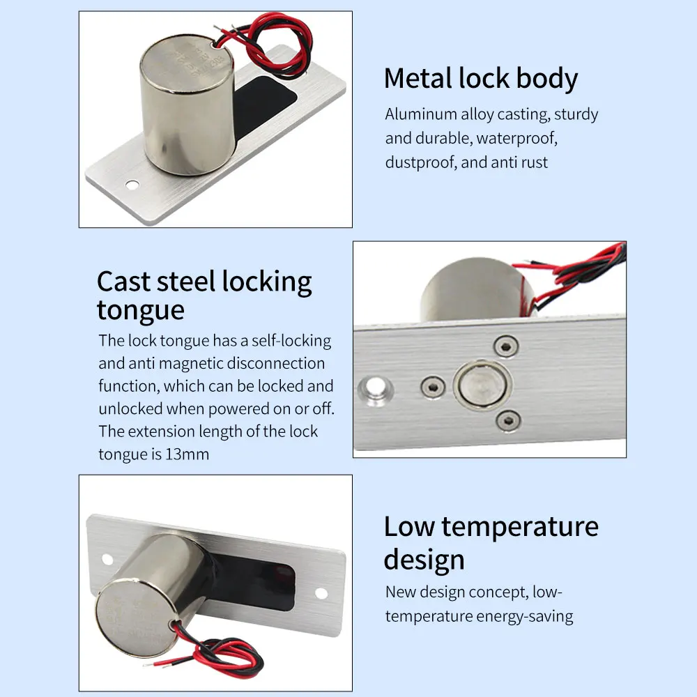 Mini DC12V Waterproof Electric Drop Bolt Lock Fail Safe Low Temperature Electronic Mortise Door Lock for Access Control System