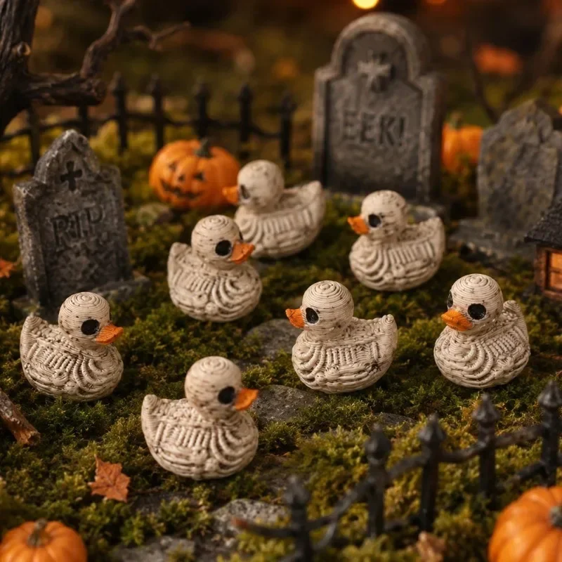Halloween Skeleton Duck Figurine PLA Mini Skull Printed Cute Gothic Statue Desk Centerpiece Spooky Room Office Decor Craft Gifts