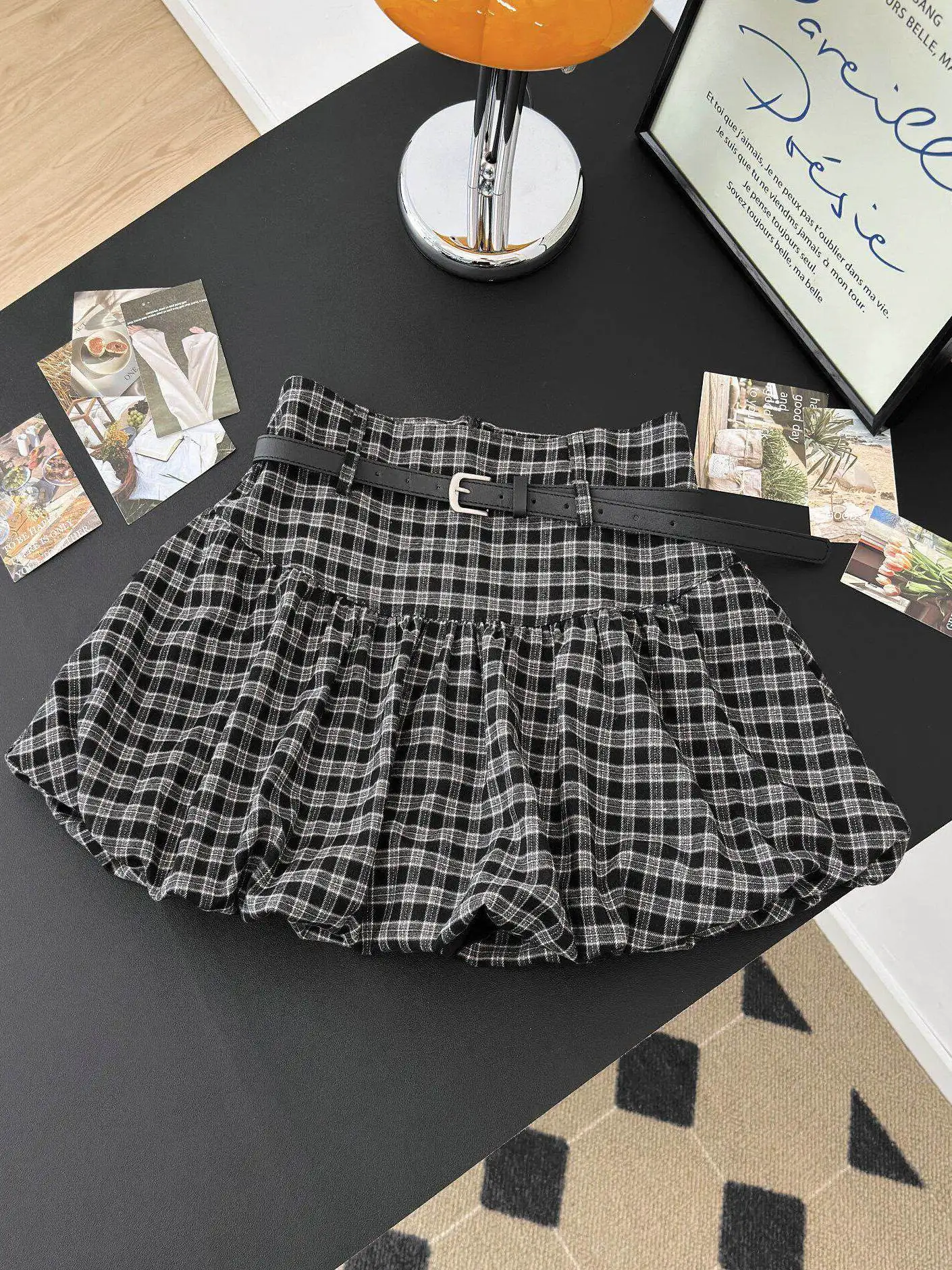 High Waist Plaid Flower Bud Short Skirt Women's Summer New Style Puffy Skirt Pants A-Line  Skirt Breathable Skin-Friendly