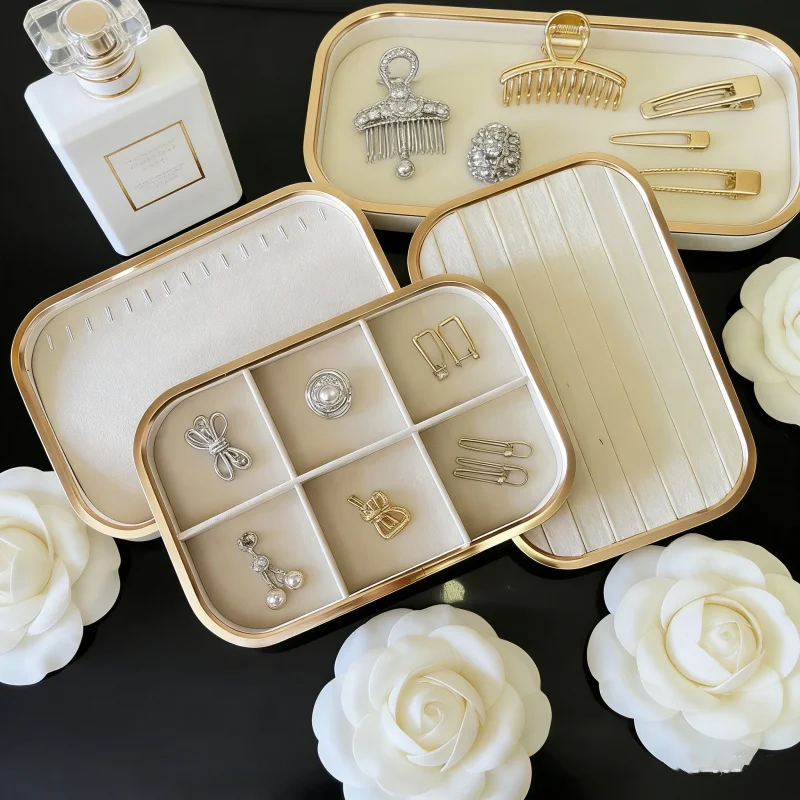 Jewelry Display Tray Earring Necklace Ring Bracelet Selection Tray Velvet Coated Metal Rectangular Shape Jewelry Storage Tray