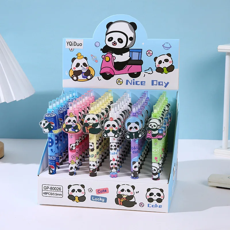 

48 pcs/lot Kawaii Panda Press Gel Pen Cute 0.5mm Black Ink Neutral Pens For Writing Office School Supplies